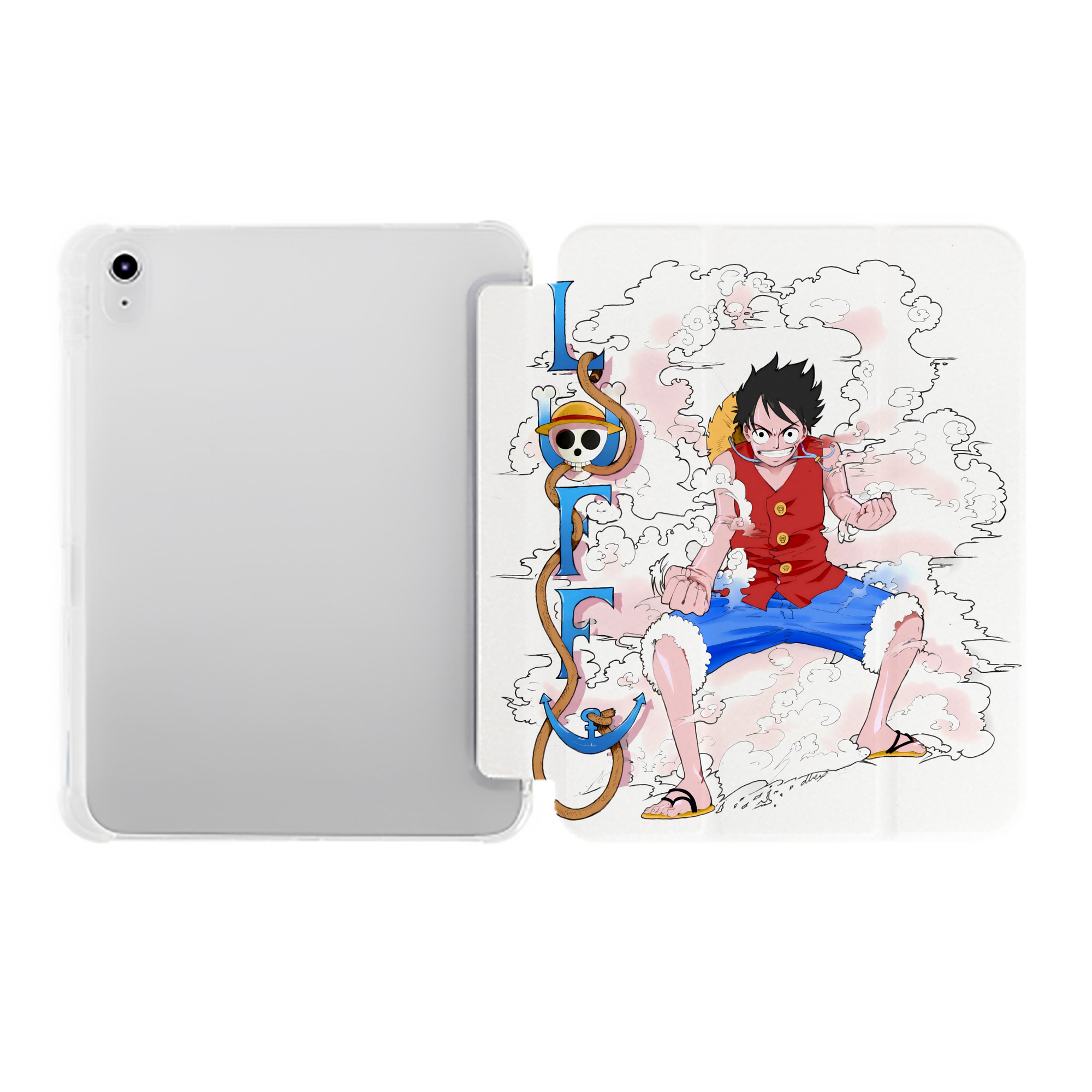 （画像用） ワンピース モンキー・D・ルフィ ONE PIECE Monkey D. Luffy IPad ケース ペン収納付き 三つ折りスタンド PUレザー×シリコン 対応機種9.5/10.5/10.9インチ